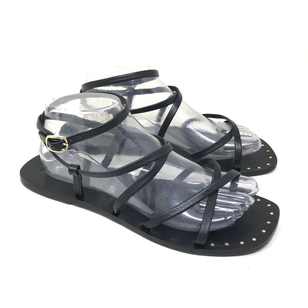 Manebi Womens 41 Strappy Gladiator Sandals Black Leather Studded Flat US Size 10